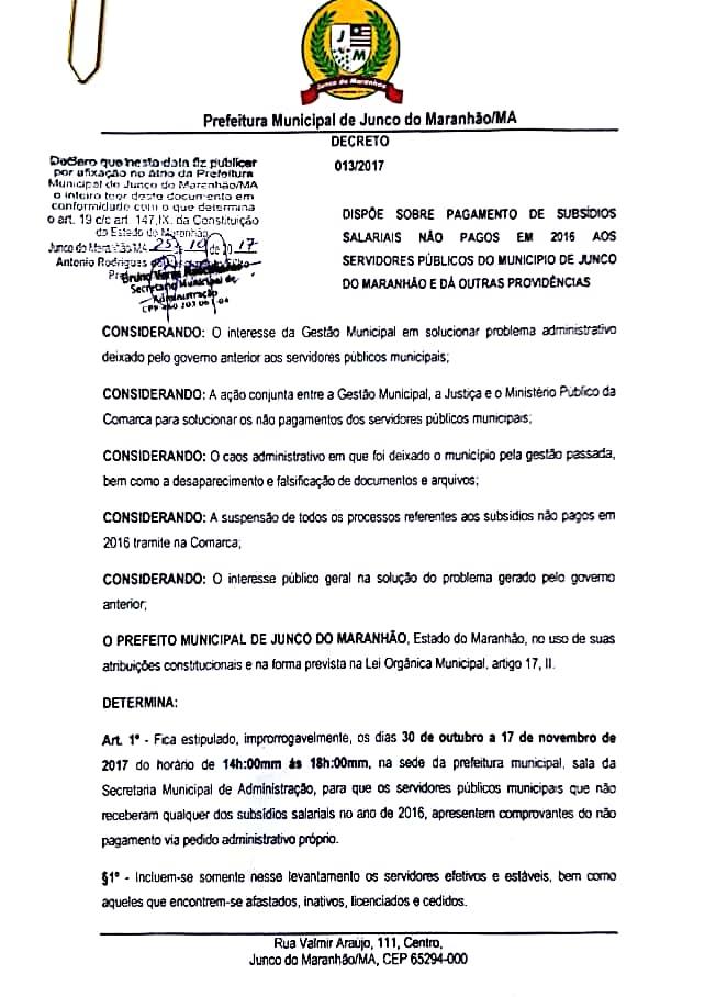 Prefeito de Junco do Maranhão celebra pacto de pagamentos de salários da gestão anterior