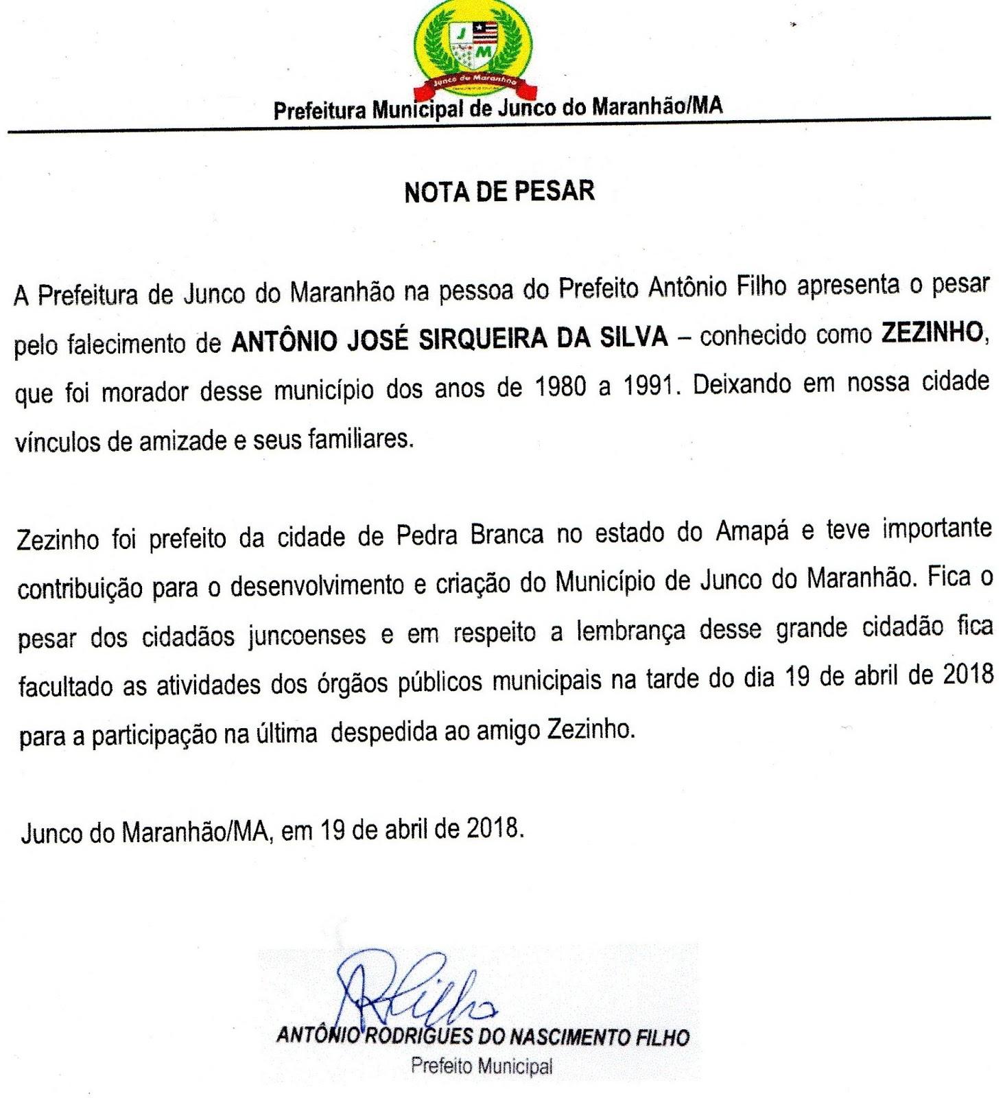 Ex-prefeito Zezinho foi enterrado na tarde dessa quinta-feira em Junco do Maranhão 